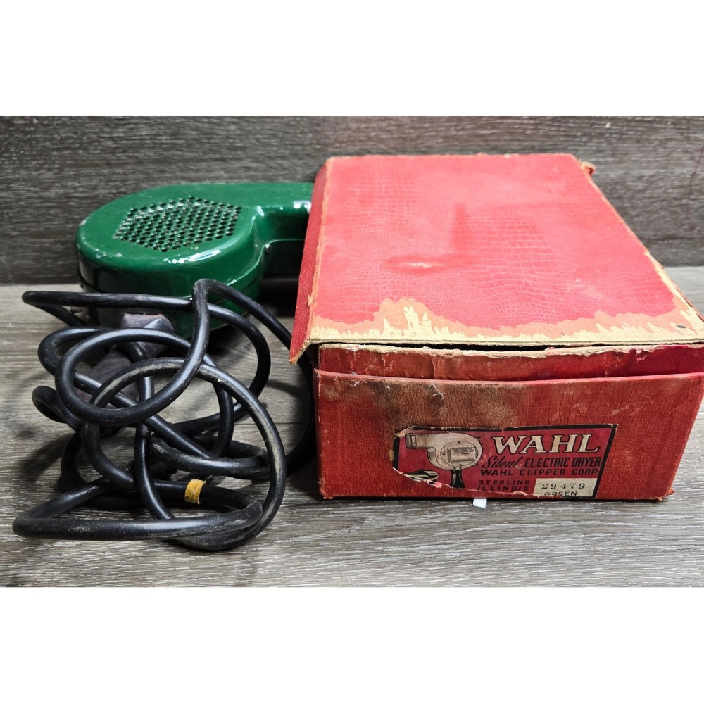 Vintage Wahl Silent Electric Hair Dryer Green Metal Barber Salon Tested